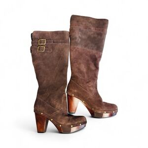 Rockport Katja Shearling Boot Size 7 Dark Brown Grommet Accent‎ & 1" Platform